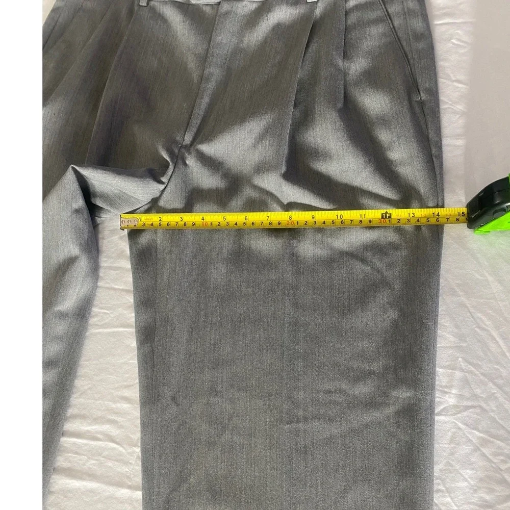 Mens‎ Grey Pleated Dress Pants Cuffed Hem Formal Trousers 37 Waist